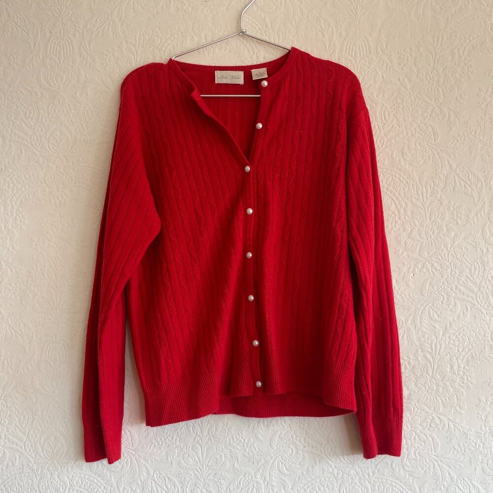 Beautiful vintage red cardigan with pearl buttons